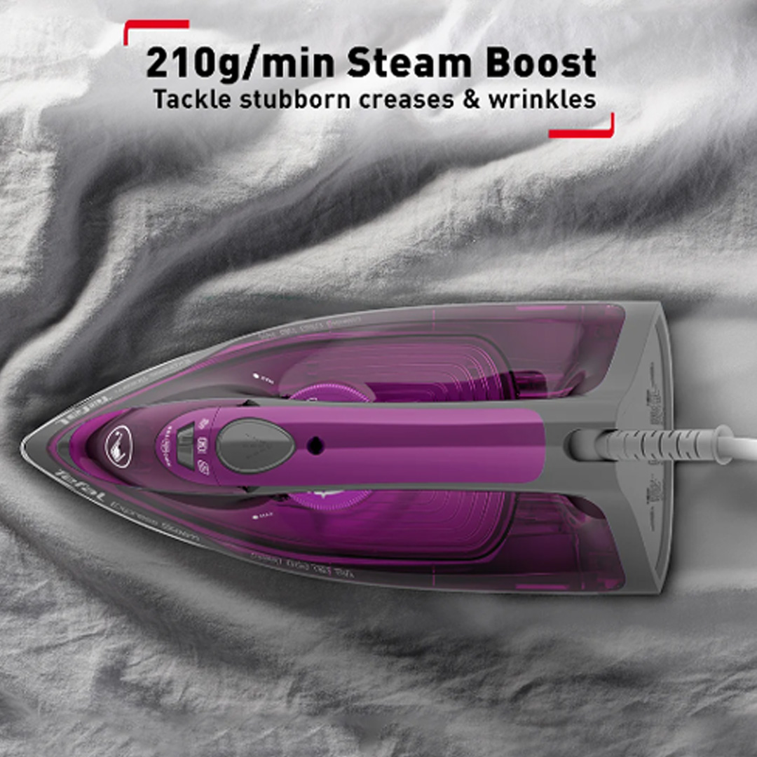 Tefal 2600W Express Steam Steam Iron FV2843 | 210W Steam Boost | 270L Water Tank Capacity | Vertical Steam | Anti-Drip | Steam Iron with 2 Year Warranty