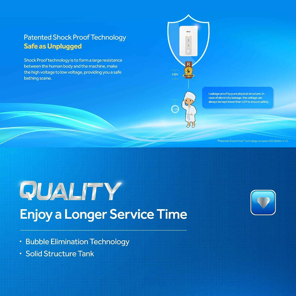 HAIER 3800W Instant Water Heater EI38M-B1WS(MY) | Bubble Elimination Technology | 3D AI Technology | Shock Proof