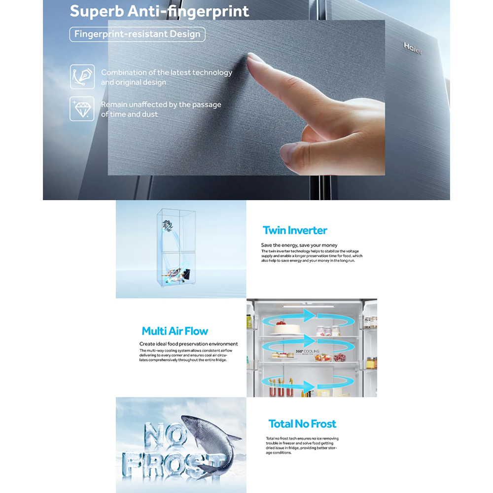 HAIER 529L Inverter Multi Doors Refrigerator Glass HRF-IG585EM | HCS Moist Zone | 3 Temperature Options