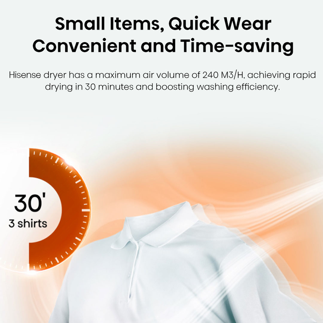 HISENSE 10KG Heat Pump Dryer DH5S1095UB | Buzzer  Electronic Control | Button Program Selection | Heat Pump Drying | Transparent Door | Dryer with 2 Years Warranty