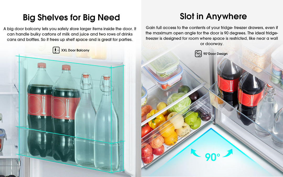 HISENSE 240L 2 Doors Top Mount Smart Inverter Refrigerator RT286N4ABN | Big Shelves - XXL Door Balcony | LED Lighting | Save Energy | Deodorizing Filter | Refrigerator with 2 Years Warranty