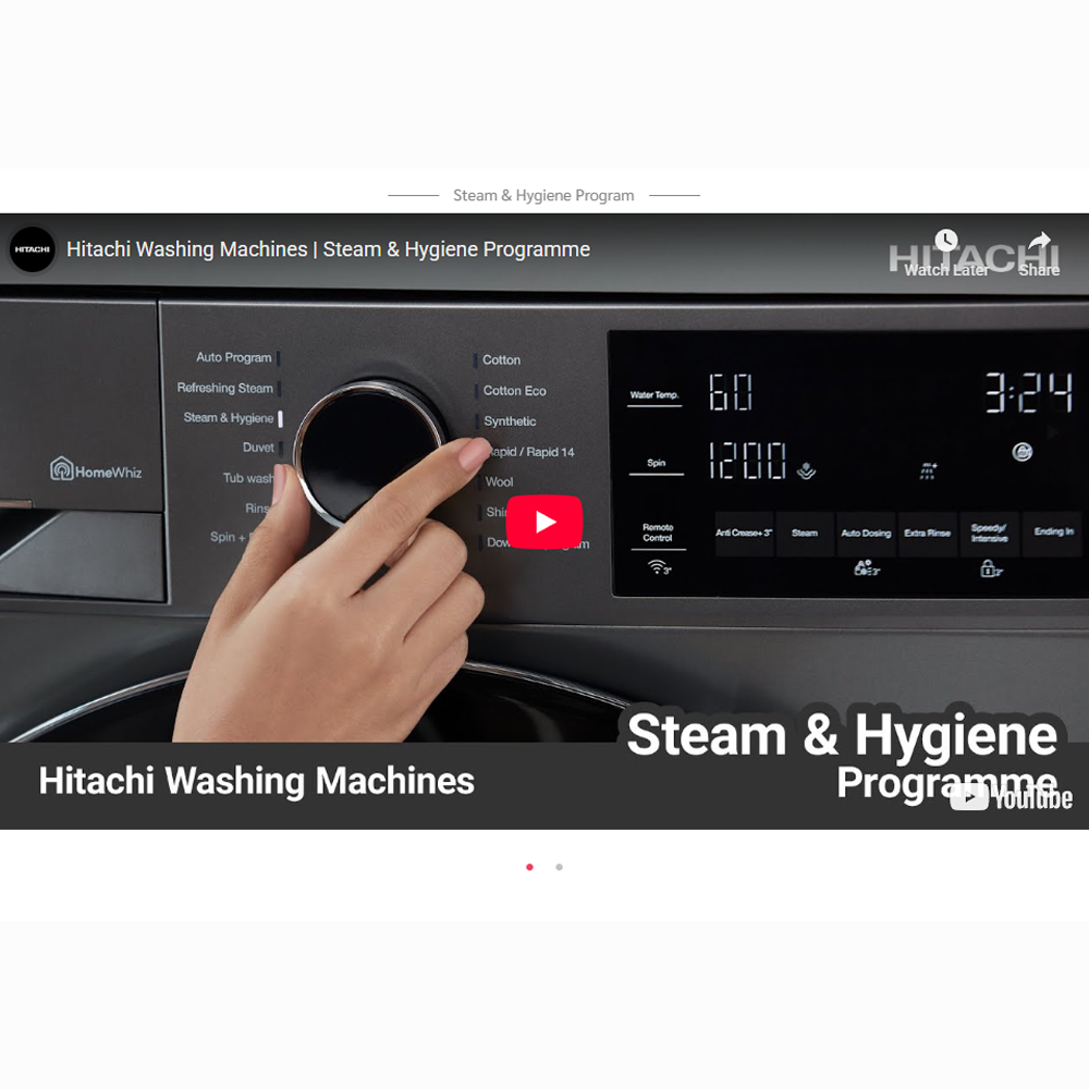 Hitachi 9/ 10KG Front Load Inverter Steam & Hygiene Washing Machine BD-90YFVEM / BD-100XFVEADM | Steam & Hygience Programme | Efficient Inverter Motor | 15 Preset Programmes