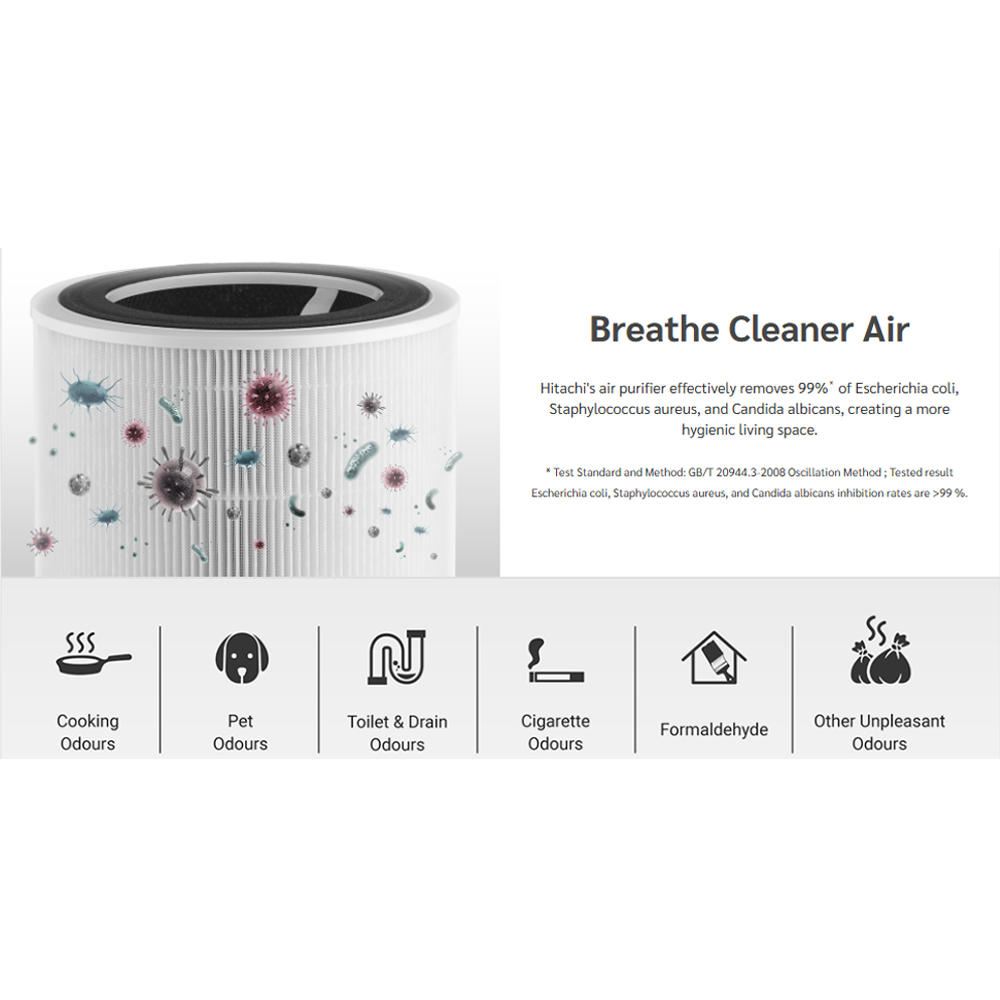 Hitachi Air Purifier EP-TZ50WG | Coverage Area up to 48m² | HEPA H13 Filter | Powerful DC Motor Fan | Smart Control