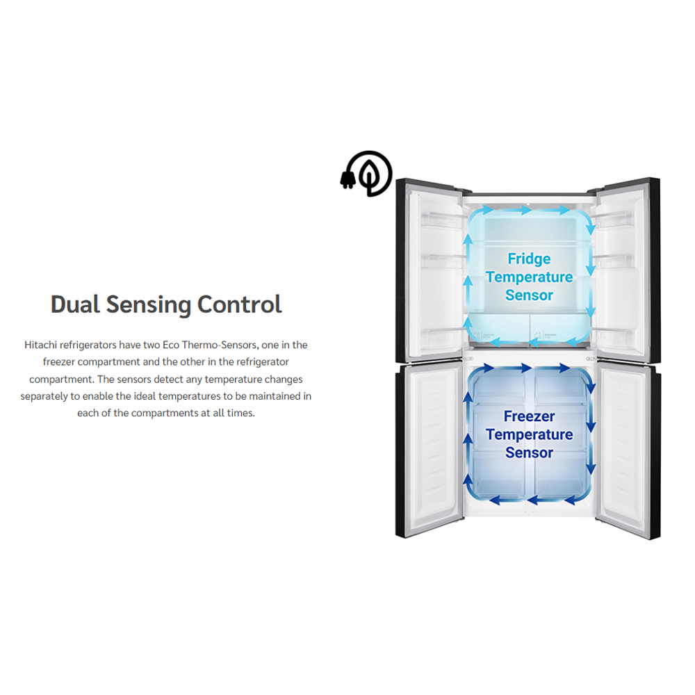 Hitachi 522L Inverter 4 Doors French Bottom Multi Doors Refrigerator HR4N7522DSXMY | Selectable Zone (-3 ~ 5℃) | 5 Star Energy Rating | Mirror Touch Controller