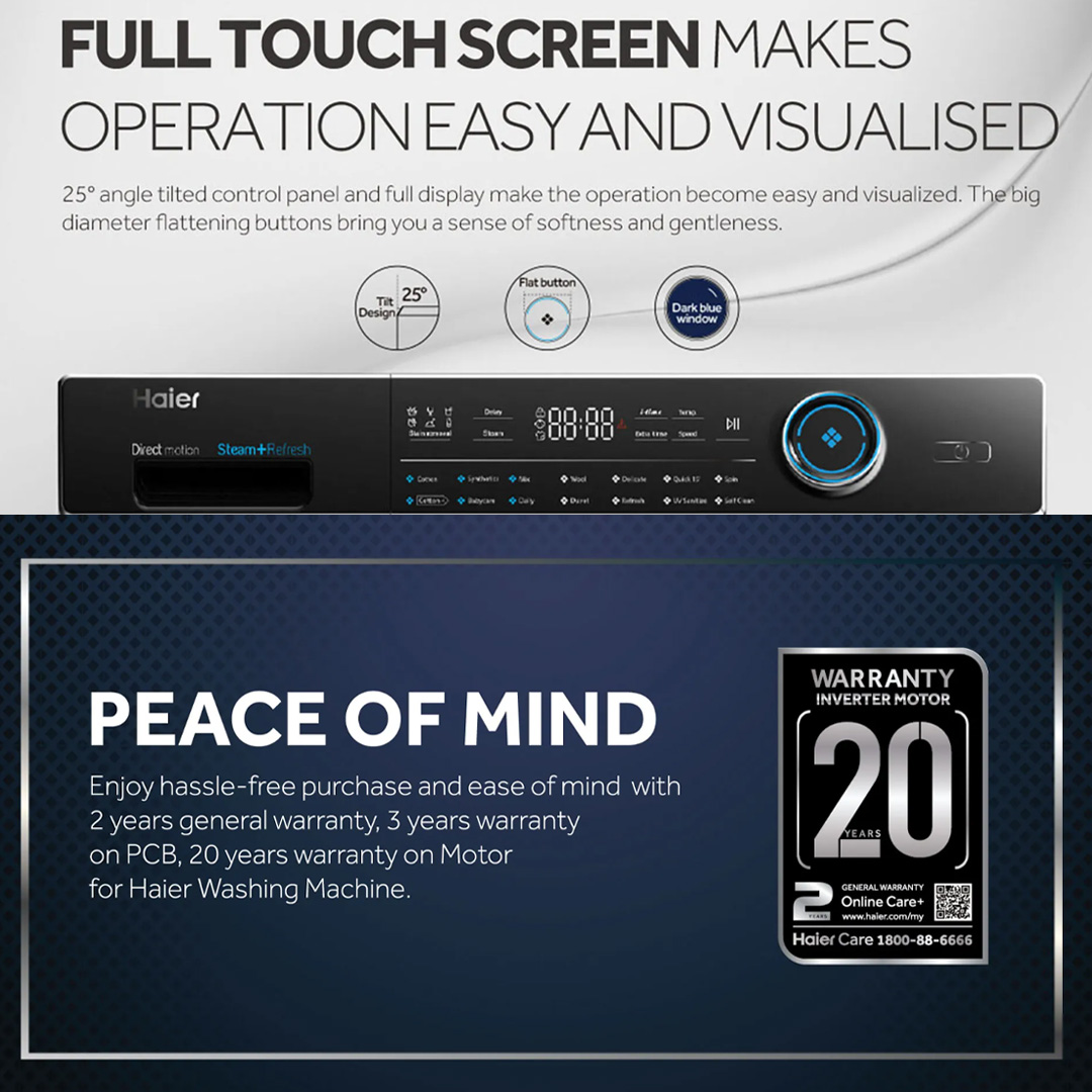 HAIER 10KG/6KG | 12KG/8KG Front Load DD Inverter Washer Dryer HWD100-B14979/HWD120-B14979 | Auto Lock Door | Add Wash | Door Cover | Quick Wash | I-Refresh | Touch | Smart Dual Spray | Washer Dryer with 1 Year Warranty