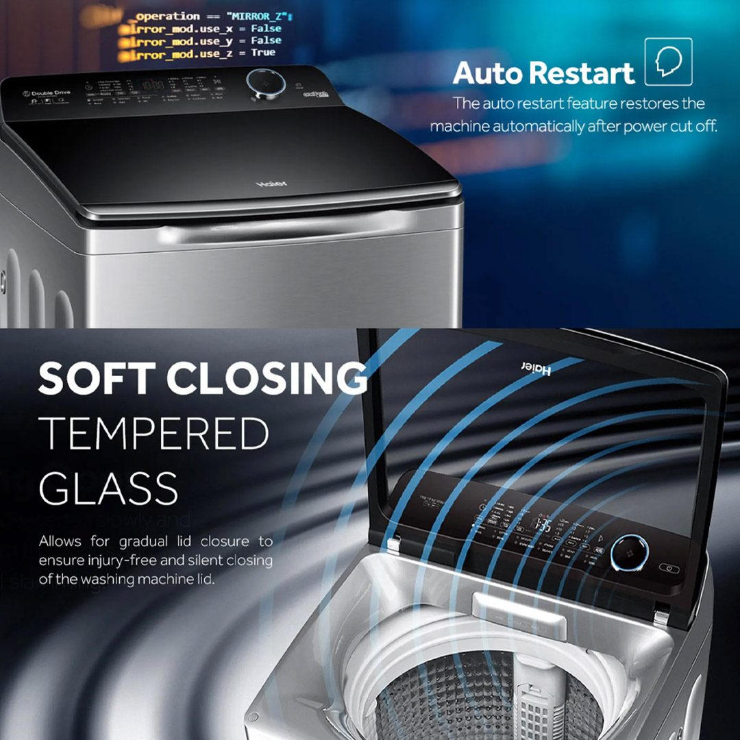 HAIER 10KG Top Load Non-Inverter Washing Machine Starry Silver HWM100-316S6 | Auto Restart | Anti-Bacterial Pulsator | Pillow Drum | Hijab Mode | Washing Machine with 2 Years Warranty