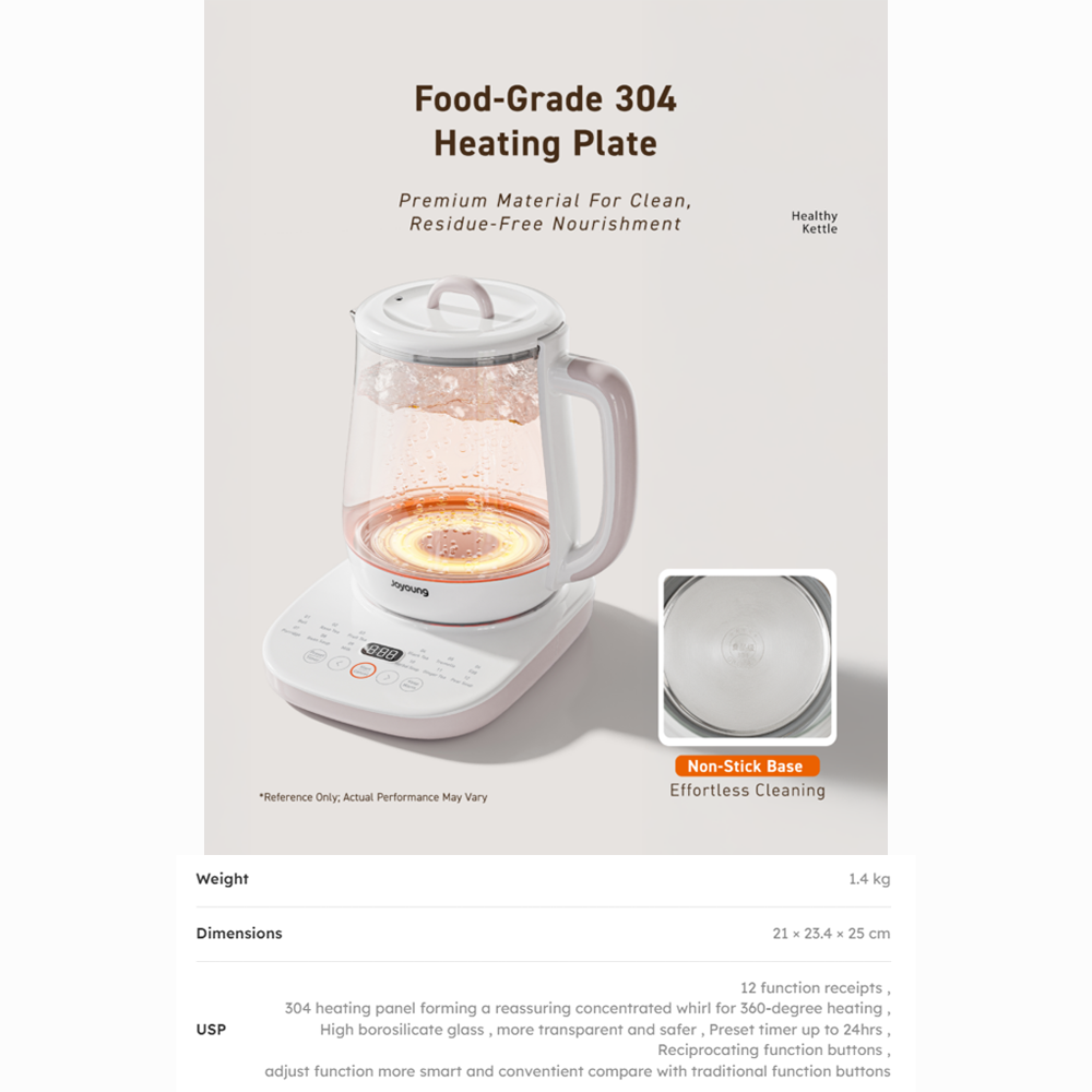 Joyoung 1.5L Reciprocating Healthy Kettle JK-15K25 | 12 Pre-Set Functions | Quiet Boiling Technology