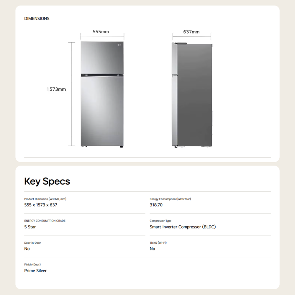 LG 263L 2 Doors Top Mount Smart Inverter Refrigerator GV-B242PLGB | Humidity Controller | Moist Balance Crisper | Smart Diagnosis | Refrigerator with 1 Year Warranty