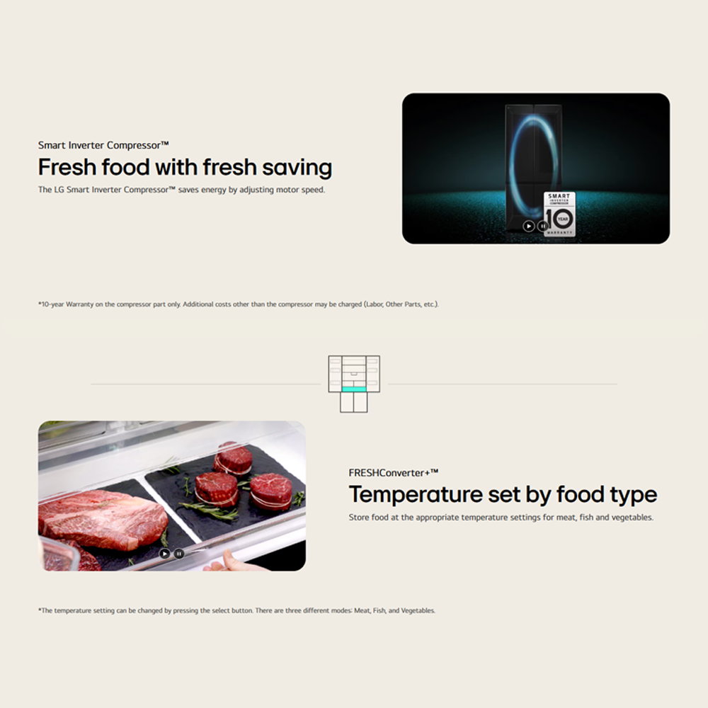 LG 612L Multi Doors InstaView & Water Dispenser Smart Inverter Refrigerator GV-K25FFGEB | Smart Inverter Compressor | DoorCooling