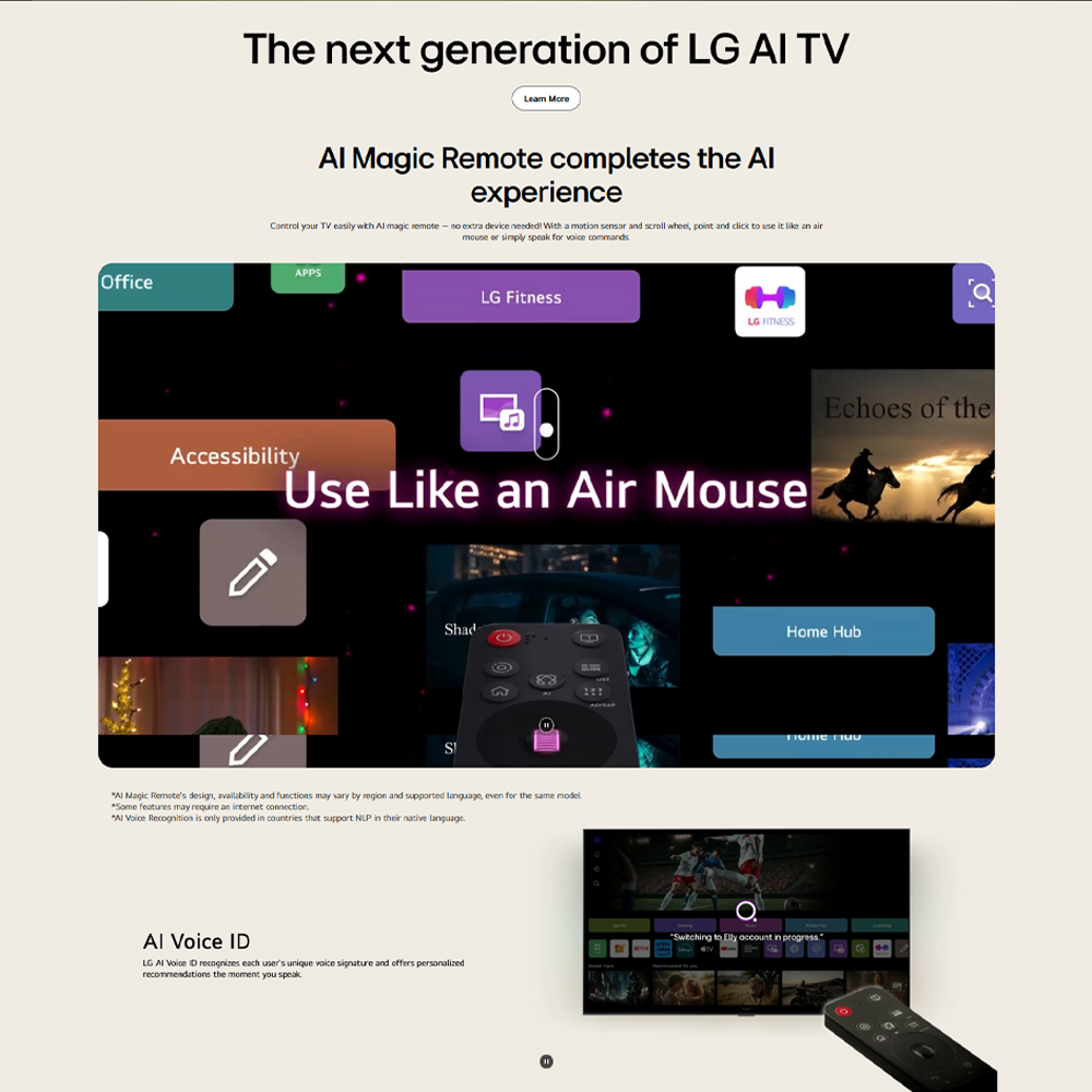 LG 55" / 65"/ 75" / 86" 4K UHD QNED AI QNED70 Smart TV |