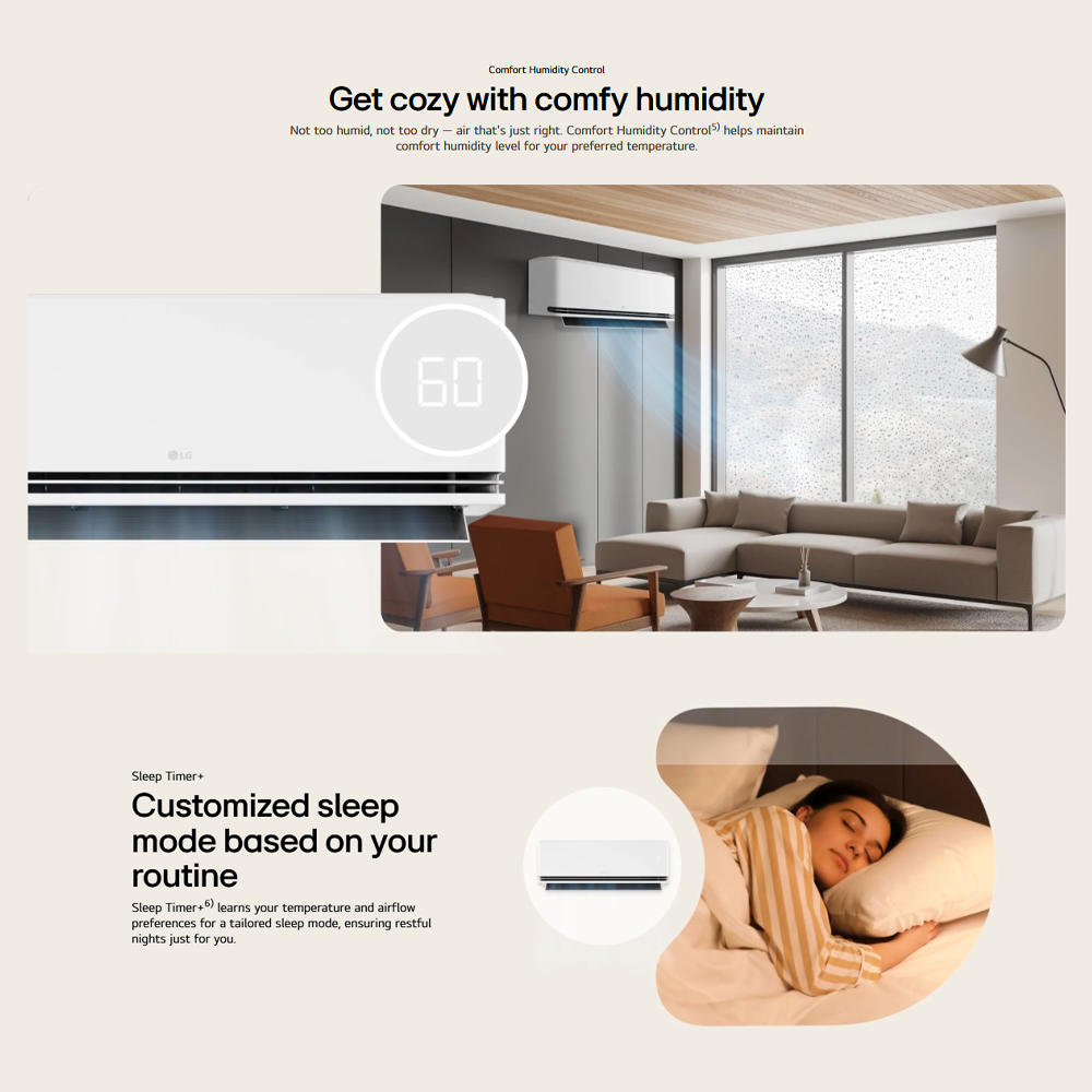 LG 1HP/1.5HP/2HP DUALCOOL AI with Soft Air Mode Wall Mounted Air Conditioner |5 Star Energy Saving Rating | All Cleaning mode