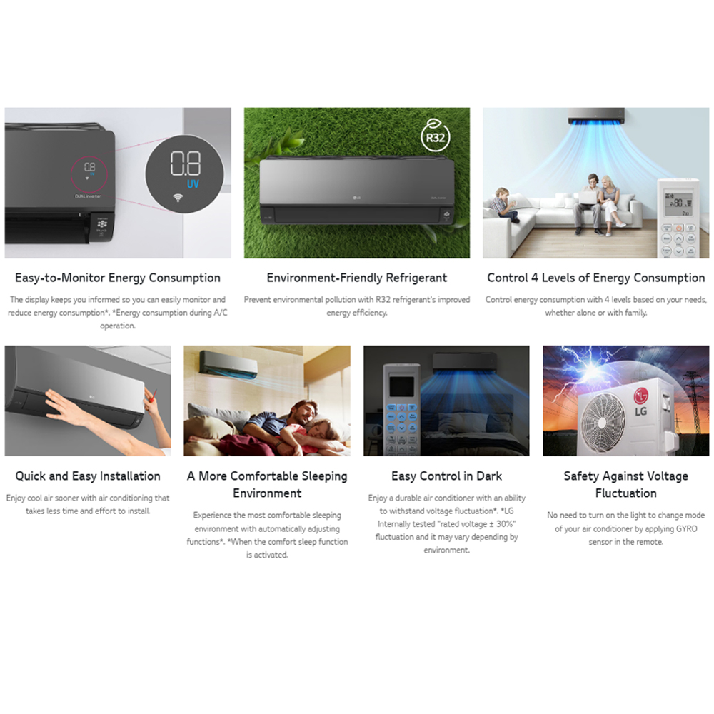 LG 1HP/1.5HP/2HP/2.5HP R32 Dual Inverter Wall Mounted Stylish ARTCOOL Mirror Air Conditioner | Save Energy | Auto-Cleaning | Smart Control