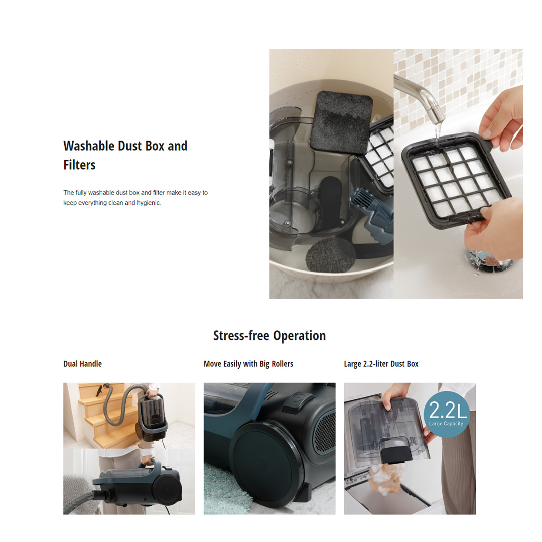 Panasonic 1600W Cyclone Bagless Canister Vacuum Cleaner MC-CL601AV47 | Advanced 5-layer Filtration System | Dual Handle | Vacuum with 1 Year Warranty