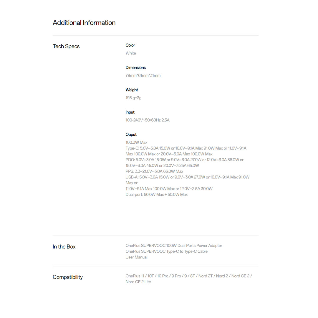 OnePlus 100W SUPERVOOC Power Adapter (Kit) VCBAOBYH | 5000mAh | Fast charge | Innovative circuit design | 11 levels of protection | Power Adapter with 1 Year Warranty