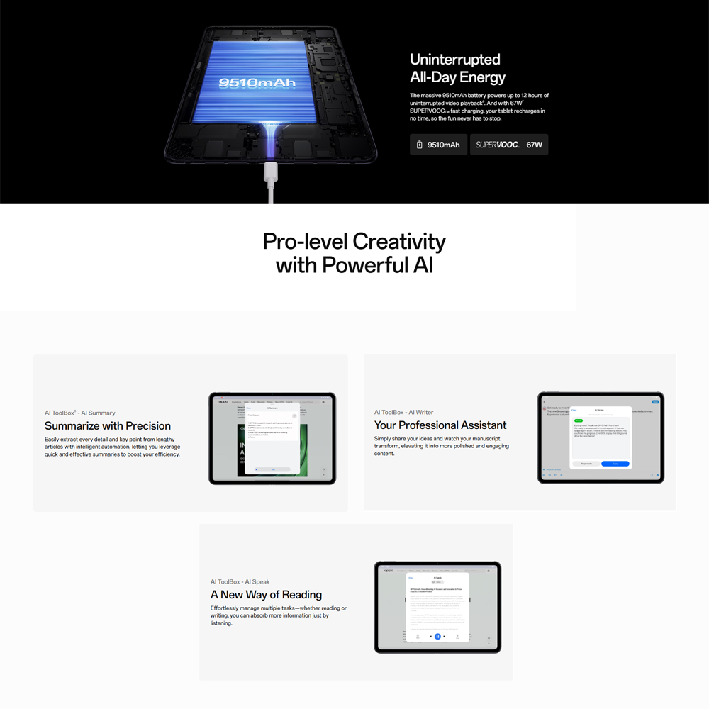 OPPO Pad 3 Pro | Snapdragon® 8 Gen 3 | 12.1" 3K ReadFit Screen | 67W SUPERVOOC Fast Charging