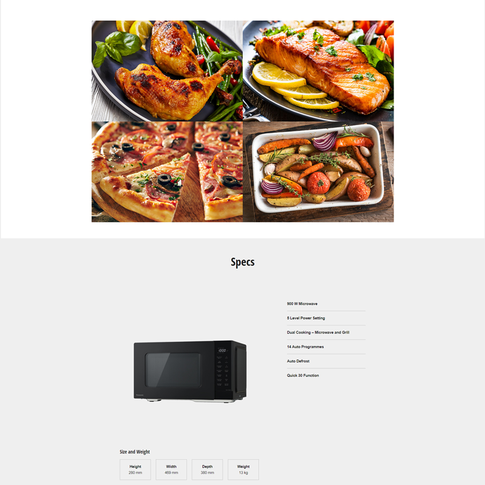 Panasonic 24L Grill Combination/25L Solo Microwave Oven NN-GT35NBMPQ/NN-ST34NBMPQ | 5 Level Power | Quick 30 Function