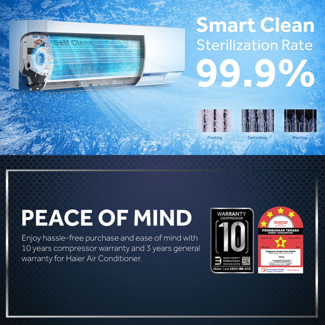 HAIER 1HP/1.5HP/2HP R32 Smart Inverter Wall Mount Air Conditioner HSU-10VQB22/HSU-13VQB22/HSU-19VQB22 | Eco Mode | Energy Saving | Triple Airflow | Smart Clean | Hyper PCB | Air Conditioner with 3 Year Warranty
