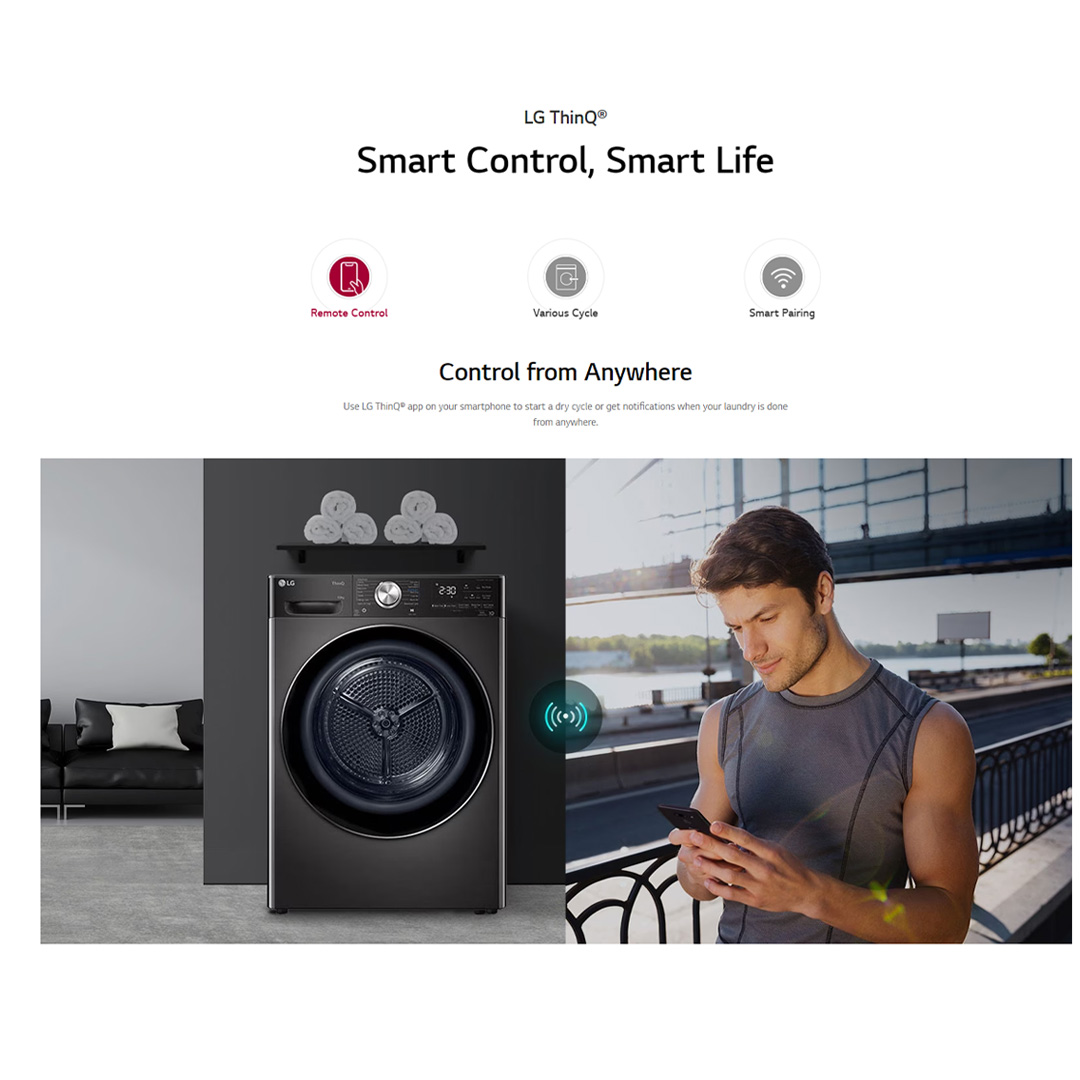 LG 10KG Front Load Heatpump Dryer with Dual Inverter and Auto Cleaning Condenser | RH10VHP2B / RH10VHP2W | Smart Pairing | Allergy Care | Dual Lint Filter | Heatpump Dryer with 1 Year Warranty