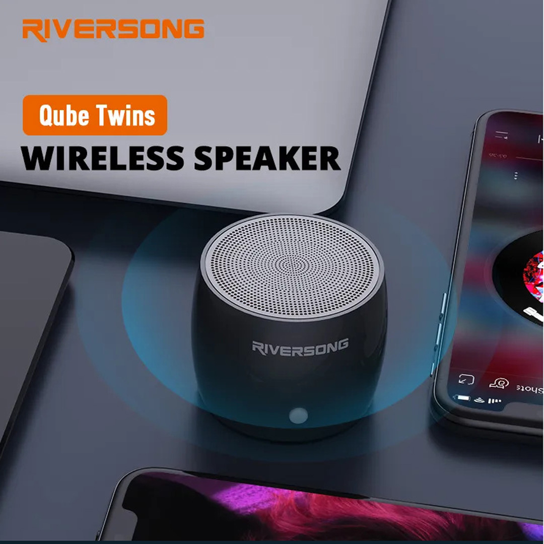 RIVERSONG Qube Twins Wireless Speaker SP16 | Super Deep Bass | Metal Cavity | Small and Portable | Wireless Speaker | Speaker with 1 Year Warranty