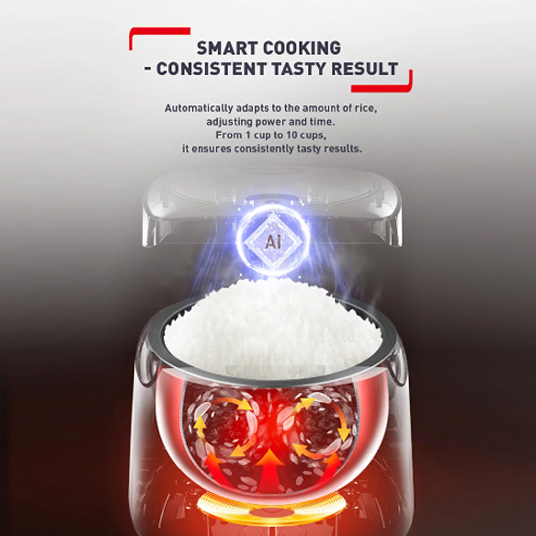 Tefal 1.8L Easy Rice Fuzzy Logic Rice Cooker RK7321 | Reheat | Control Panel | Steam Basket | Keep Warm | Removable Cord | Rice Cooker with 2 Year Warranty