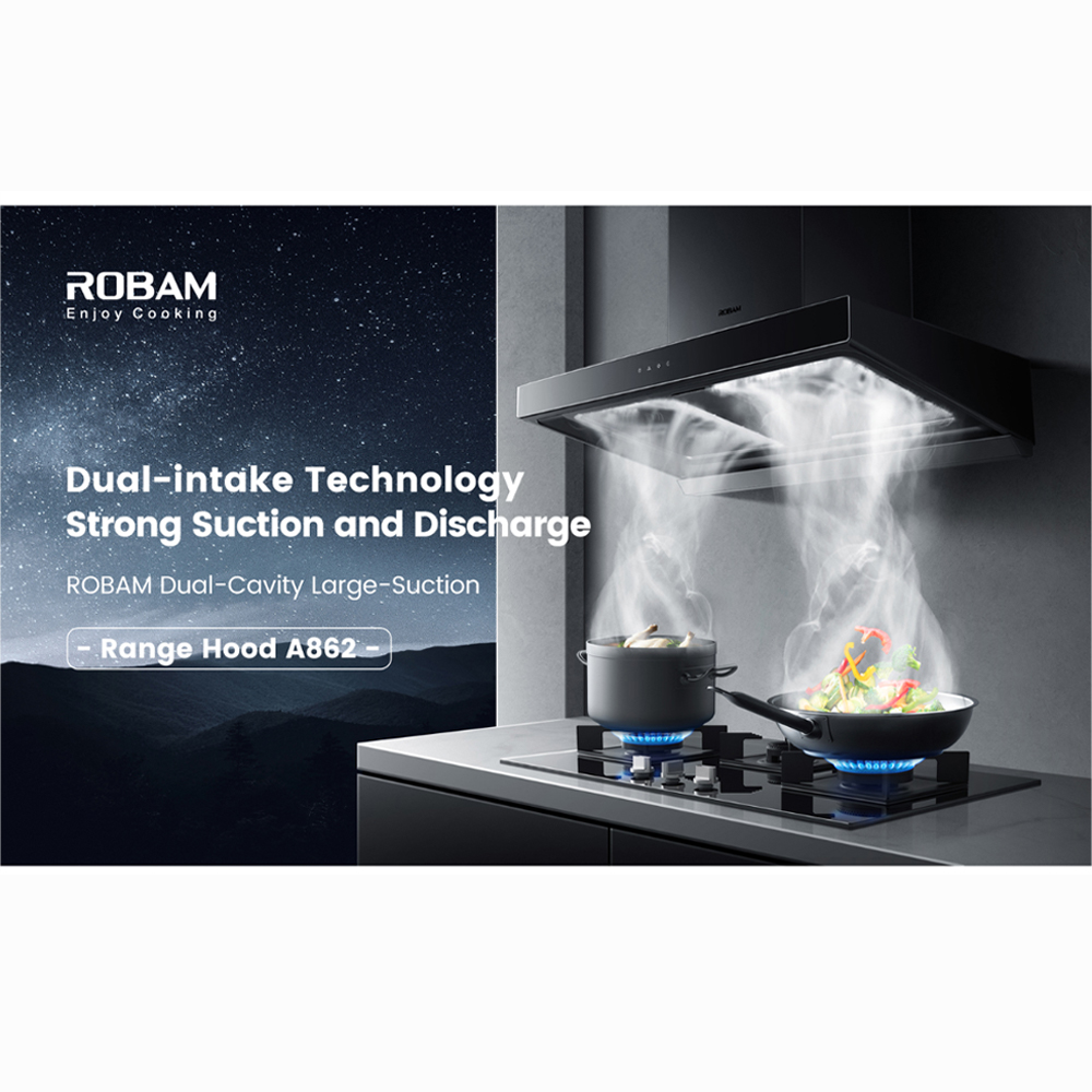 ROBAM 2000m3/h Dual-Cavity Range Hood Black SRB-A862 | Absorbing Smokes in All Directions | Low-Noise Operation Quiet