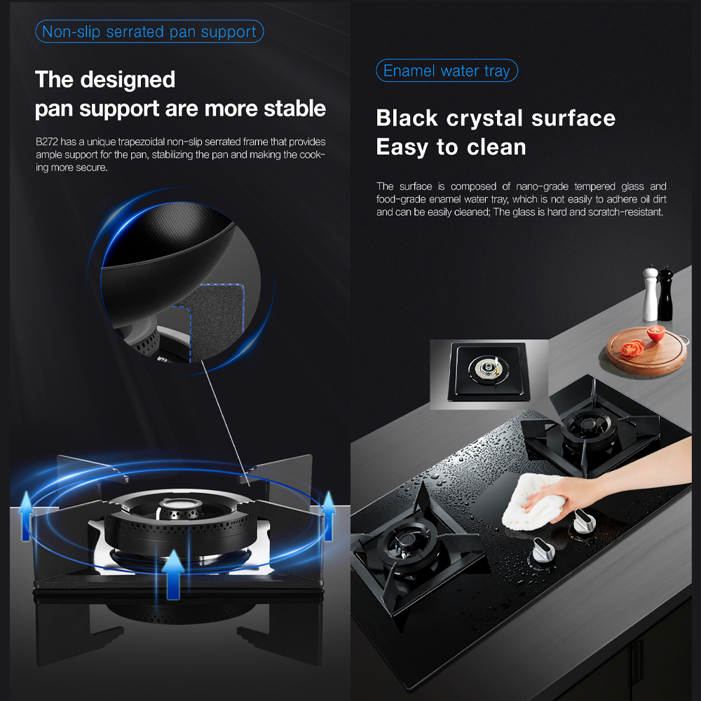 ROBAM 2 Burners Gathering Series Built-In High Flame Gas Hob SRB-B272 | Enamel Water Spray | Flame Failure Protective Device