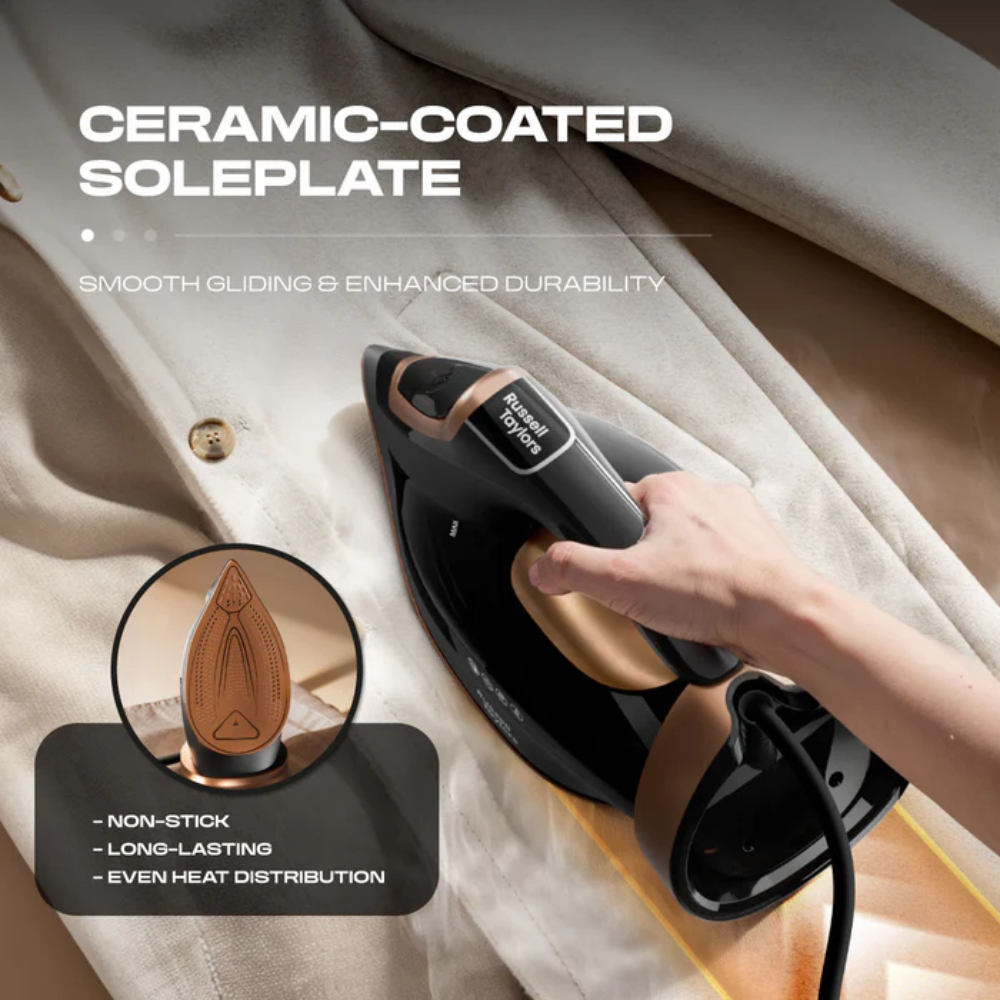 Russell Taylors 3000W Optisense Anti-Burn Steam Iron SI1 PRO | Auto Power Off | Ceramic-Coated Soleplate