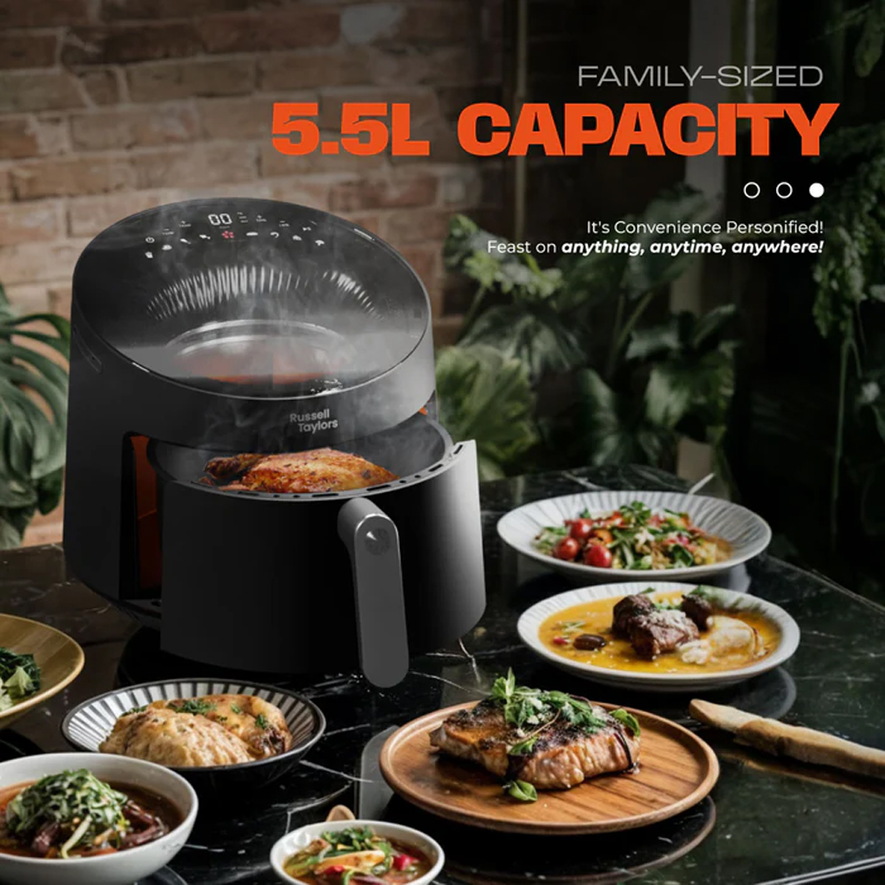 Russell Taylors 5.5L Skylight View Bladeless Air Fryer Z10 | Radiant Turbo Heating | Smart Preset Programs