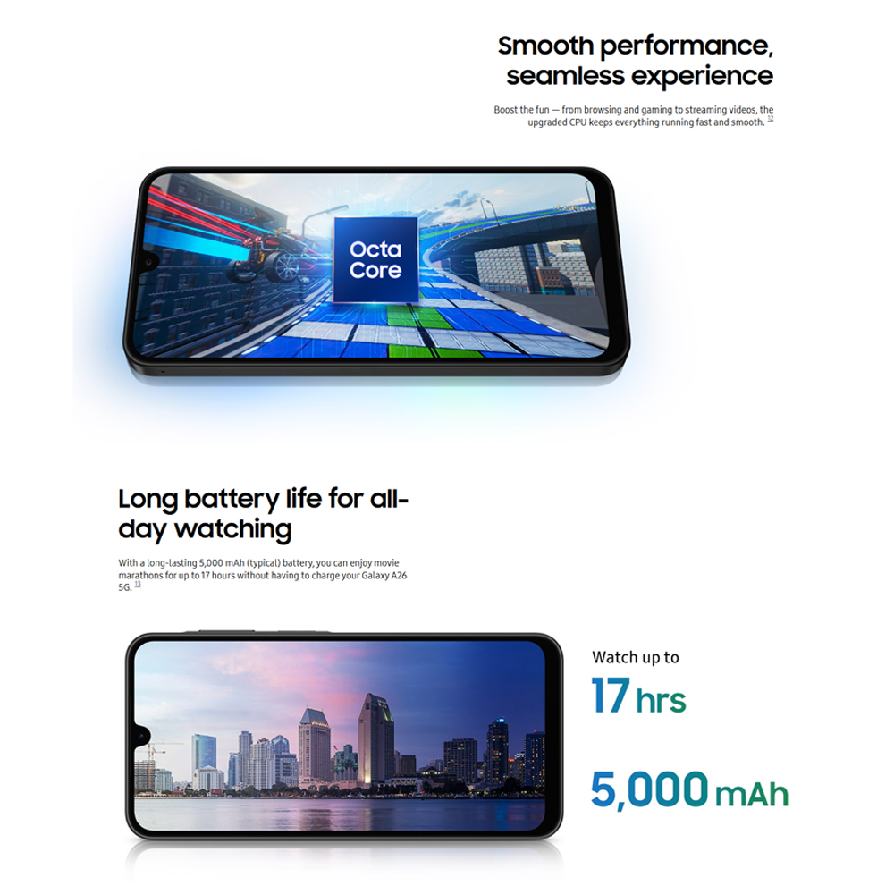 SAMSUNG Galaxy A26 5G 8GB+256GB | Exynos 1380 (5 nm) | 6.7 inches, Super AMOLED | 50MP Main Camera | Li-Po 5000 mAh