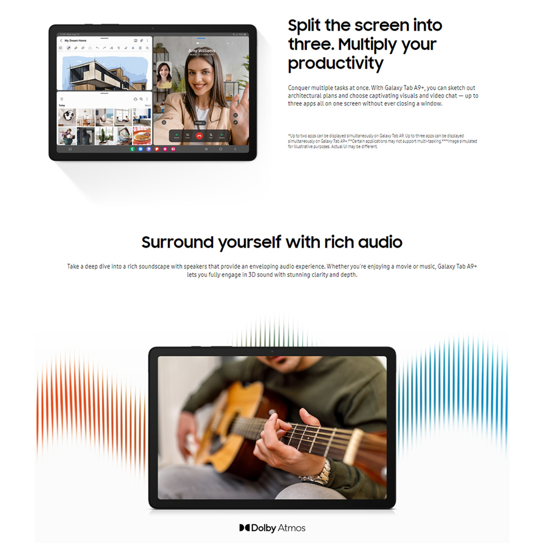 SAMSUNG Galaxy Tab A9+ Wi-Fi 4GB+64GB | 11.0 Display | 8MP Main Camera | 7040mAh Battery | Multi-Tasking | Dolby Atmos | Tablet with 1 Year Warranty