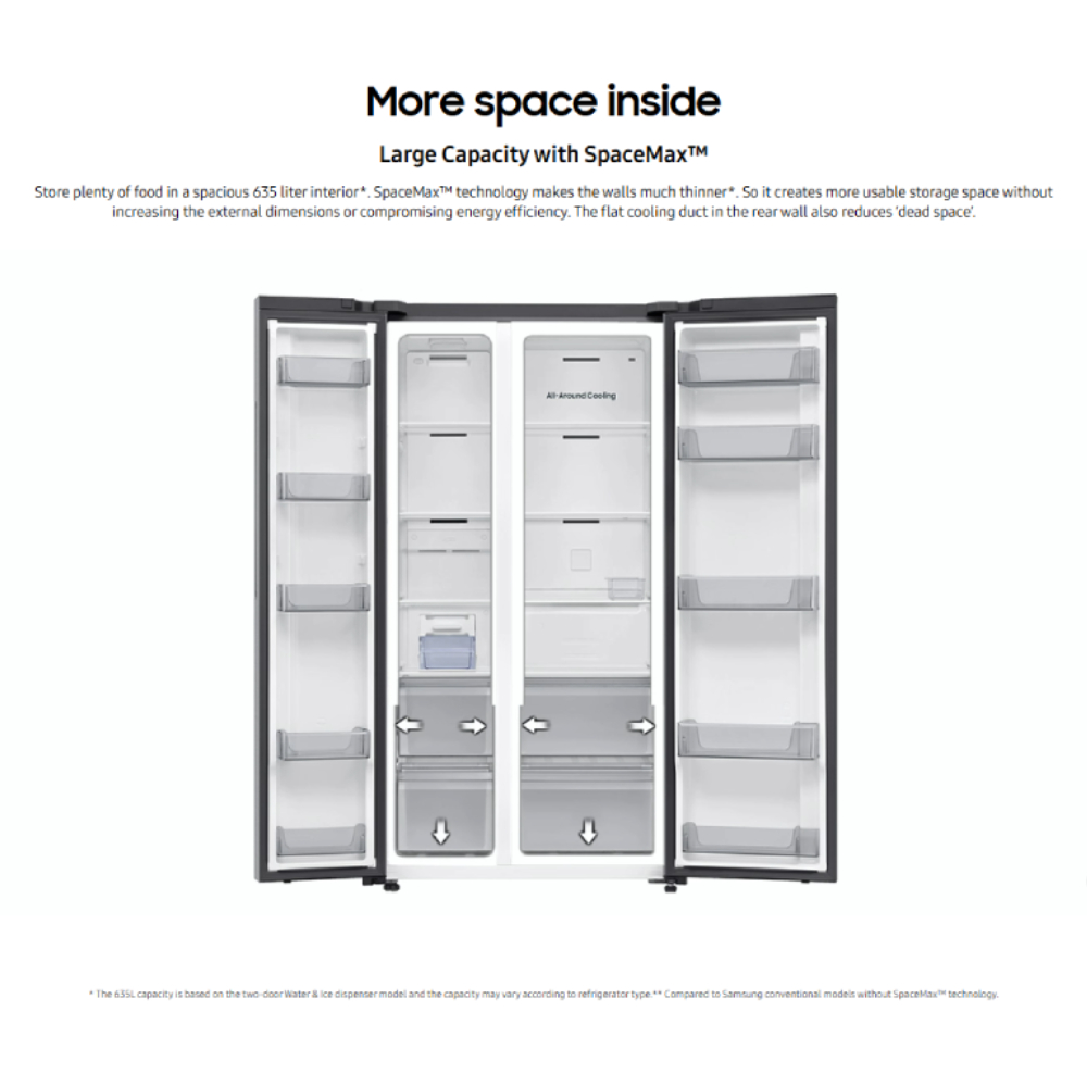 SAMSUNG 617L Bespoke AI SmartThings Digital Inverter Side by Side Refrigerator RS70F65KNFME | SpaceMax Technology | Water & Ice Dispenser Function 