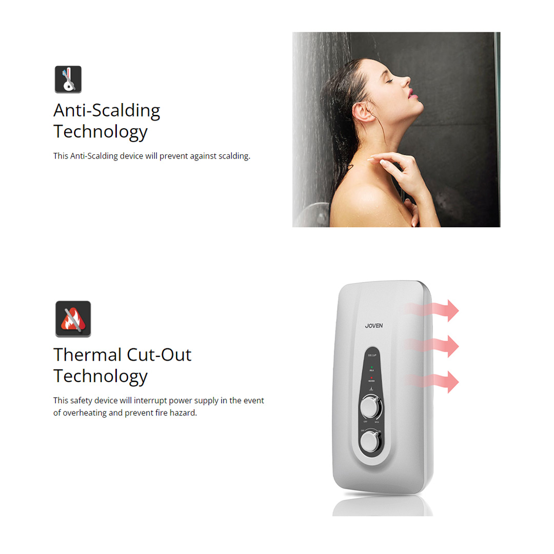 JOVEN 3600W DC Inverter Silent Pump Water Heater with Rain Shower SB11iP-RS | 5 Spray Showerhead | SFS Technology | Durable Copper Heating Element | Water Heater with 1 Year Warranty