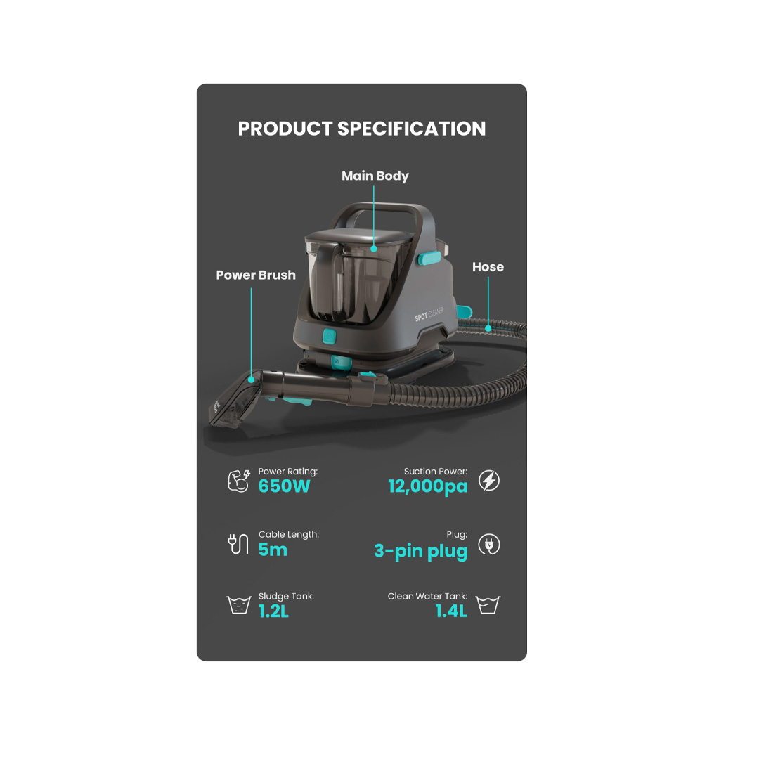 Russell Taylors 650W Portable Spot Cleaner Vacuum SC10 | Double Suction Power | Dual Tank Technology | Effectively Removes Tough Spots & Stains | Vacuum with 2 Year Warranty