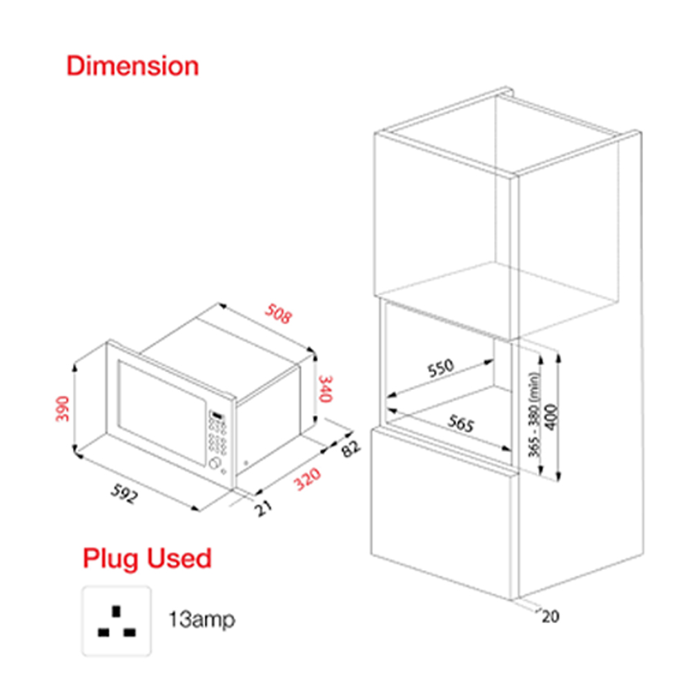 SENZ 25L Fully Digital Build-in Microwave Oven | SZ-MW2510 | 24 hour digital time display | Child Safety Lock | Disinfection Mode | Combination Cooking