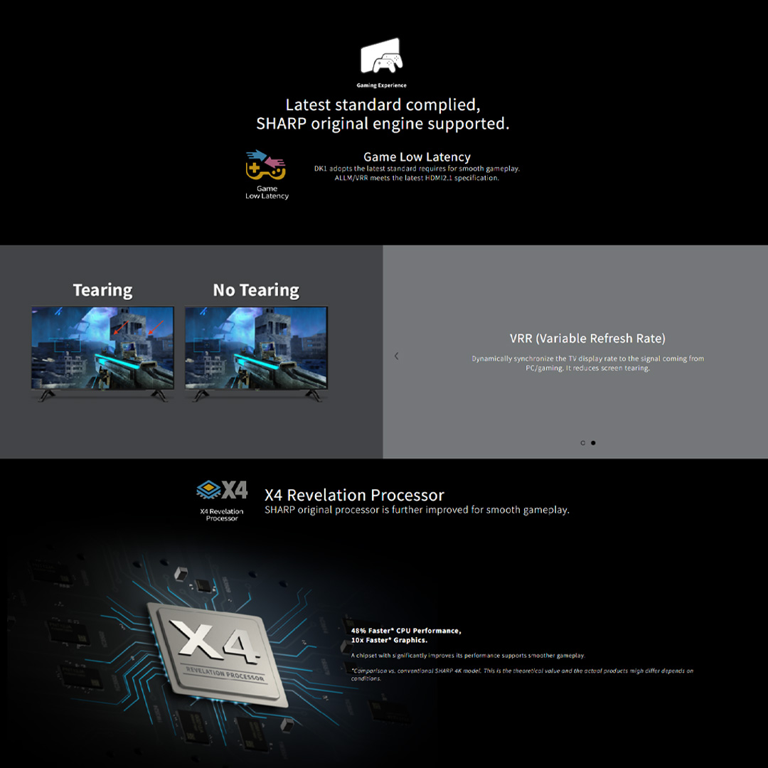 SHARP 42"/50"/60"/65" 4K UHD LED Android TV | X4 Revelation Processor | Streaming Optimizer | Game Low Latency | Dolby Audio | Android 11.0 | Youtube Netflix | Android TV with 2 Years Warranty