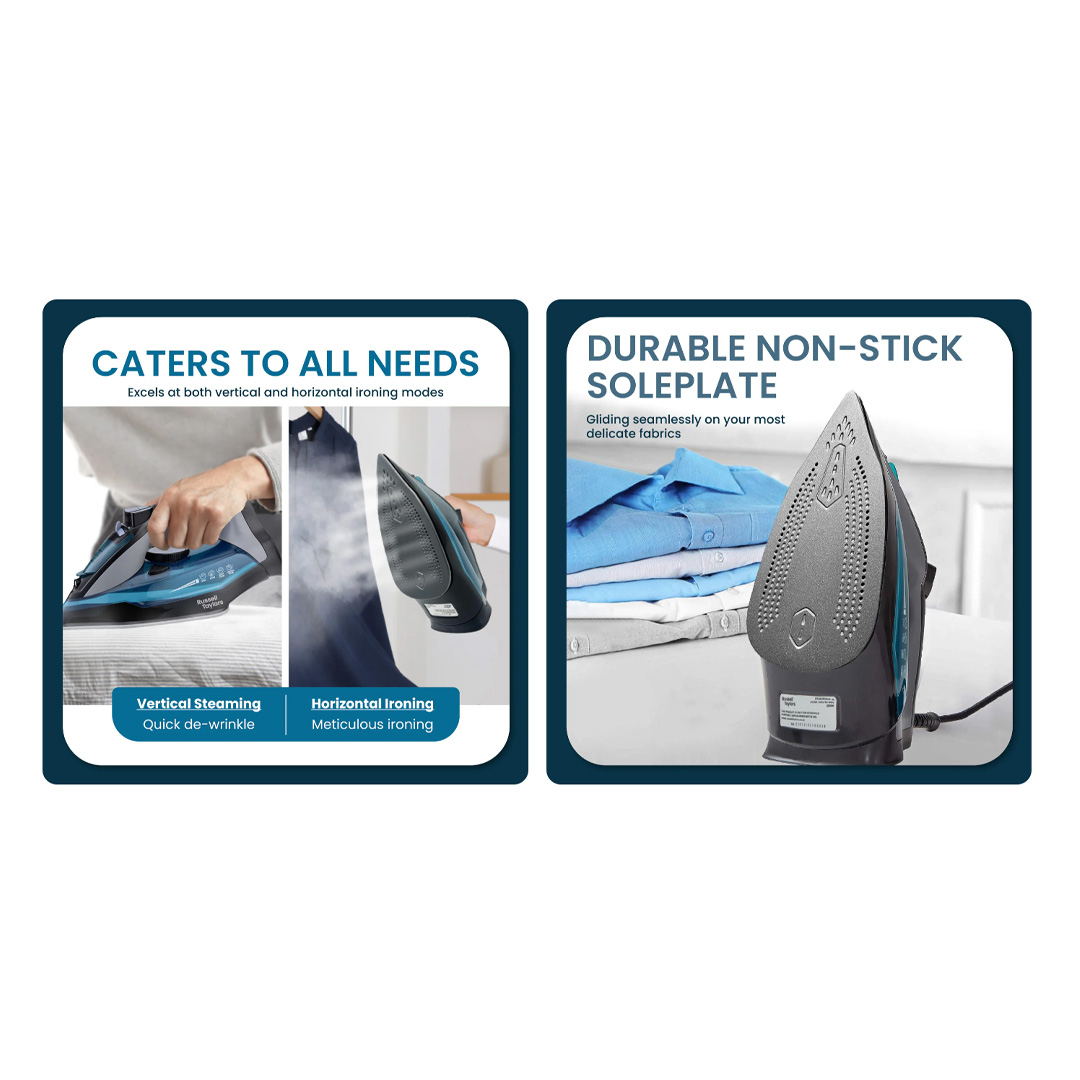 Russell Taylors 2200W Steam Iron with Non-Stick Soleplate SI-35 | 5 Steam Settings | 350ML Water Tank | 2 Min Heat Up | Iron with 2 Year Warranty
