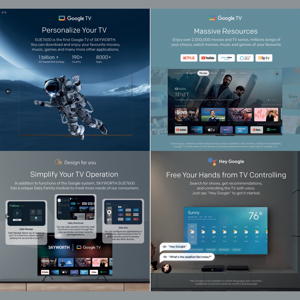 SKYWORTH 55" 4K UHD Google LED TV 55SUE7700 | Chameleon Extreme 2.0 | HDR10 & HLG | Eye Protection