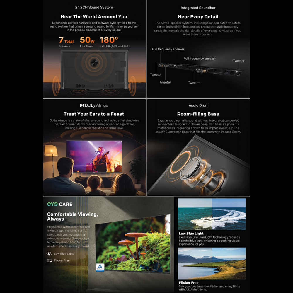 SKYWORTH 55"/65"/75" QD-Mini LED Eye Care Series Google TV SUE9800 | 144Hz and MEMC | Dual chip 16 Crystal Mini LED