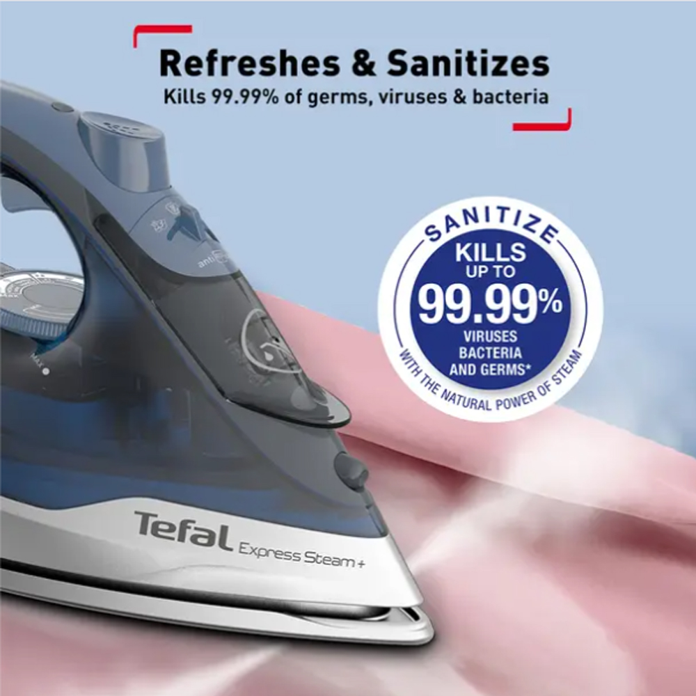 Tefal 2600W Express Steam+ Steam Iron Navy Blue | FV2887 | Automatic Shut-Off | Anti Drip System | Large And Easy To Refill Water Tank