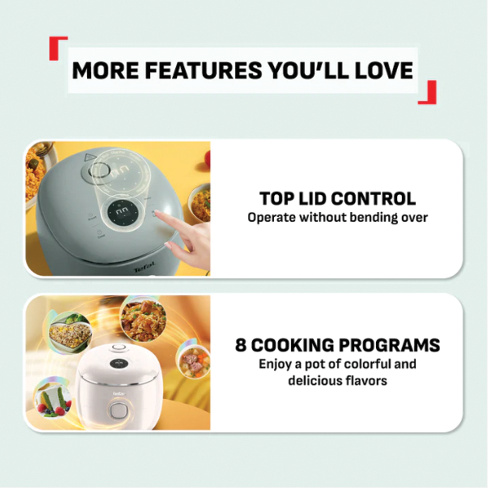 Tefal 0.7L POP Rice Cooker RK535 (periuk nasi) | Digital Smart Cooking Technology | 8 Cooking Programs | 1.5 mm non-stick pot