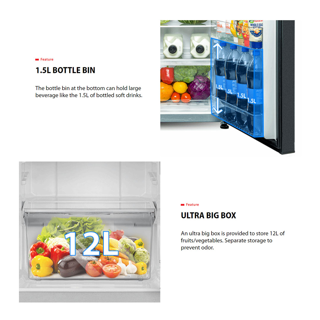 TOSHIBA 220L / 270L / 310L 2 Doors Top Mount Origin Inverter Refrigerator GR-RT230WE-PMY / GR-RT300WE-PMY / GR-RT320WE-PMY | Multi-Air Flow | Cooling Zone | Ultra Big Box | Refrigerator with 2 Year Warranty