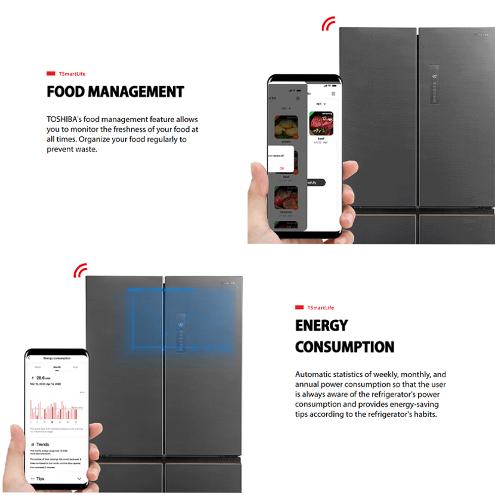 TOSHIBA 530L Multi Doors Origin Inverter IoT Refrigerator GR-RF531WI-PMY(60E) | Smart Control | PUREBIO- Ag+ ion | Smart Sensor