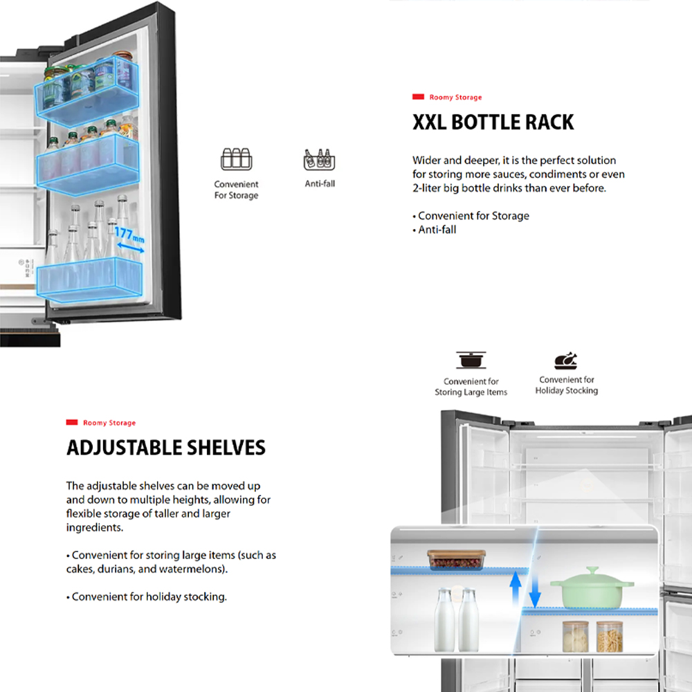 TOSHIBA 820L NaturePURE Multi Doors Origin Inverter Refrigerator GR-RF900WI-PMY(06) | NaturePURE | Roomy Storage | Extra Fresh