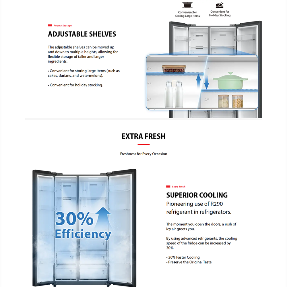 TOSHIBA 820L Side by Side Origin Inverter PureAIR Turbo Refrigerator GR-RS910WI-PMY(06) | PureAIR sterilization system | Extra-large freezer capacity | Super cooling & Super freezing function