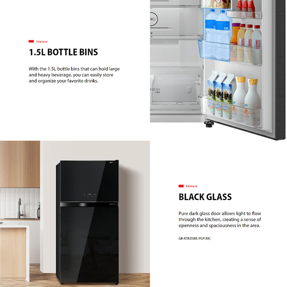 TOSHIBA 661L 2 Doors Inverter Refrigerator GR-RT835WE-PGY(GG) / GR-RT835WE-PGY(XK) | PureBIO | Auto Ice Maker