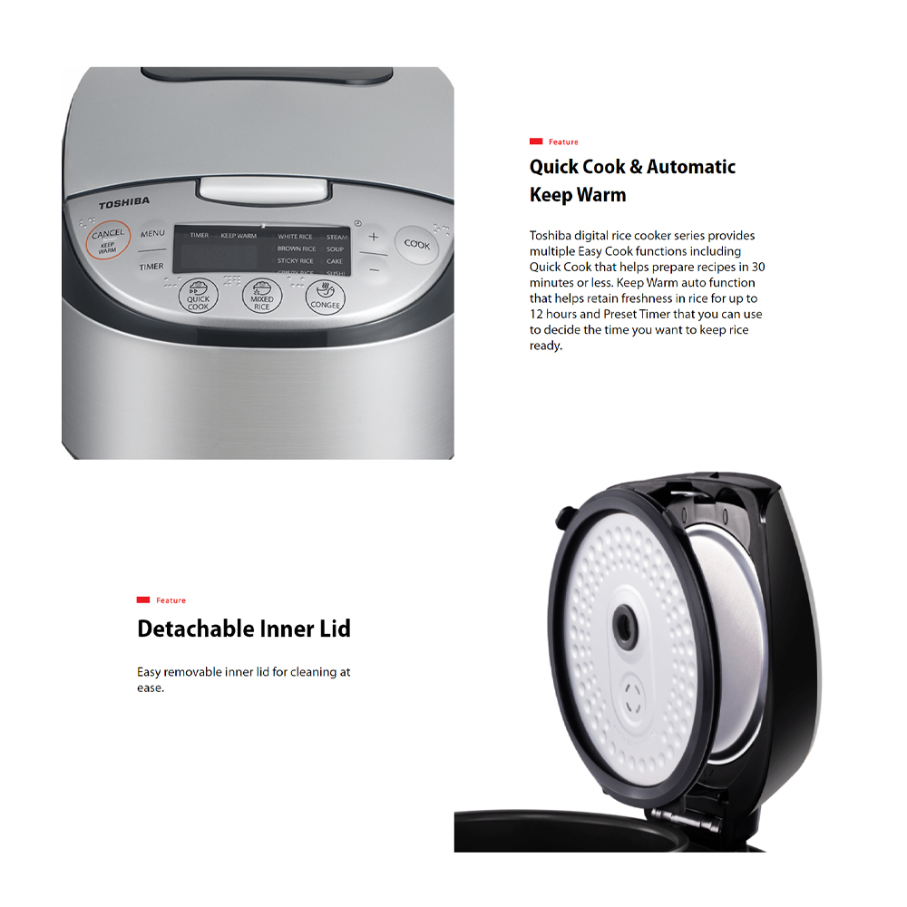 TOSHIBA 1.0L 1.8L Binchotan Digital Series Digital Rice Cooker RC-18DR1TMY(S) / RC-10DR1TMY(S)