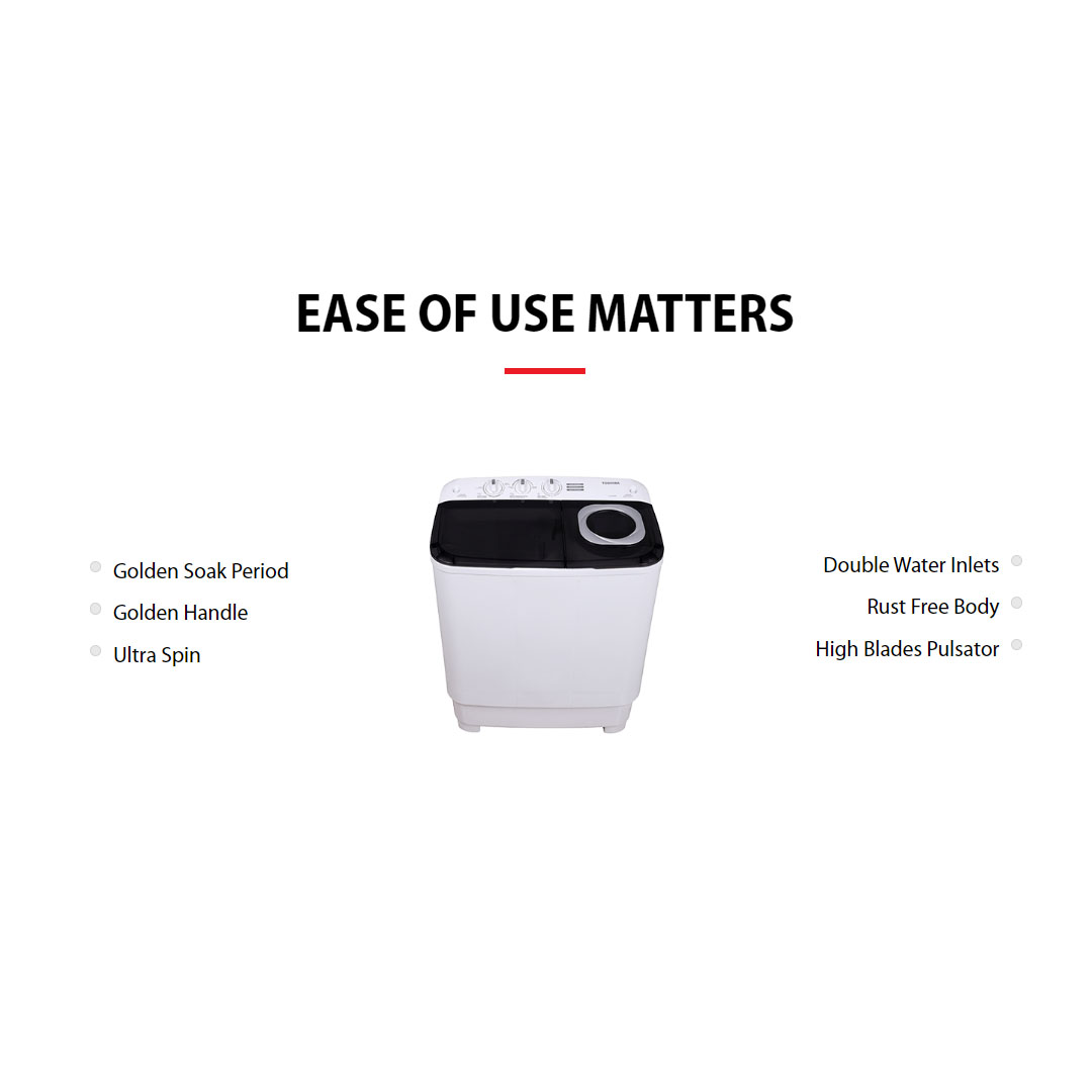 TOSHIBA 7.5KG/8.5KG Semi Automatic Twin Tub Washer VH-H85MM/VH-H95MM | High Blades Pulsator | Rust Free Body | Ultra Spin | Golden Soak | Washing Machine with 2 Year Warranty