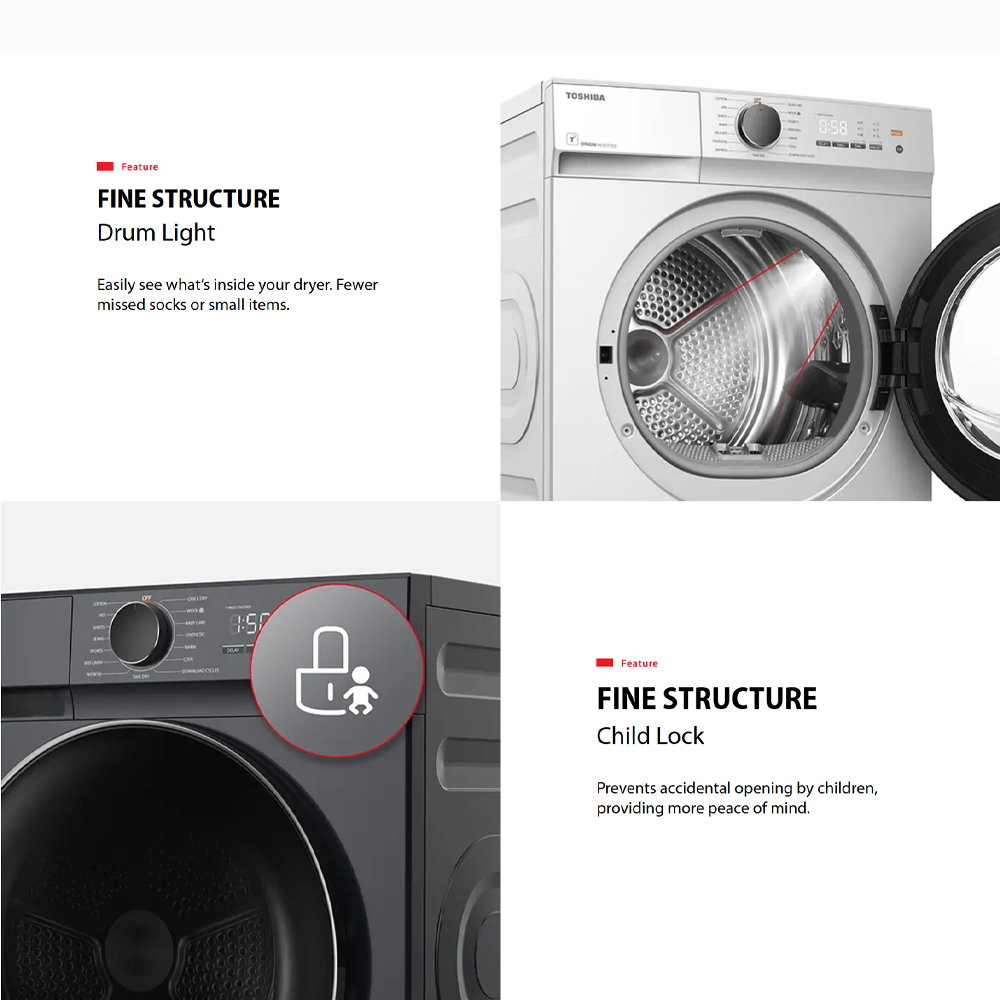 TOSHIBA 8KG/10KG Heat Pump Origin Inverter Tumble Dryer TD-E80BT21HWM(WW)/TD-BP110GHM(MG) | SENSE DRY™ | Anti-crease | TSmartLife Smart Control