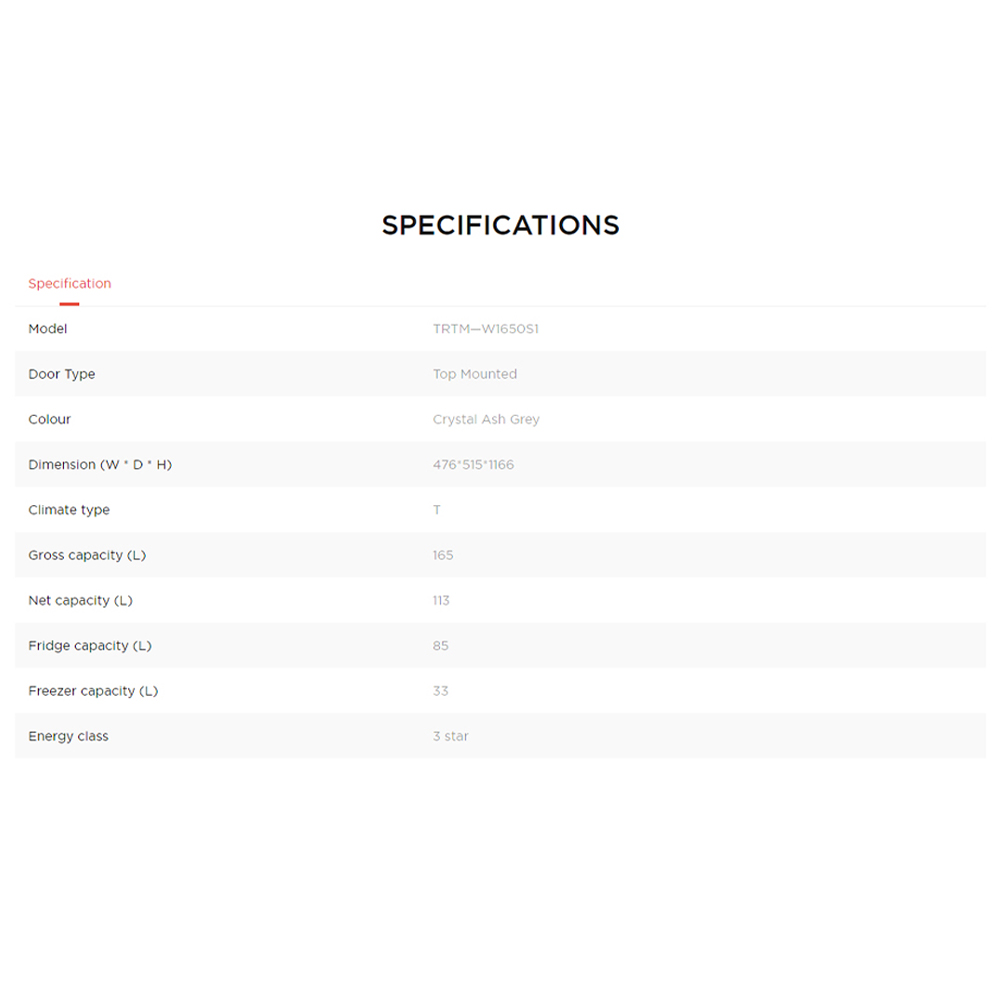 TCL 165L 2 Door Top Mounted Non-Inverter Refrigerator Crystal TRTM-W1650S1| Defrost | LED light | Strong and Durable Material | 2  Year General Warranty   10 Year Motor Warranty