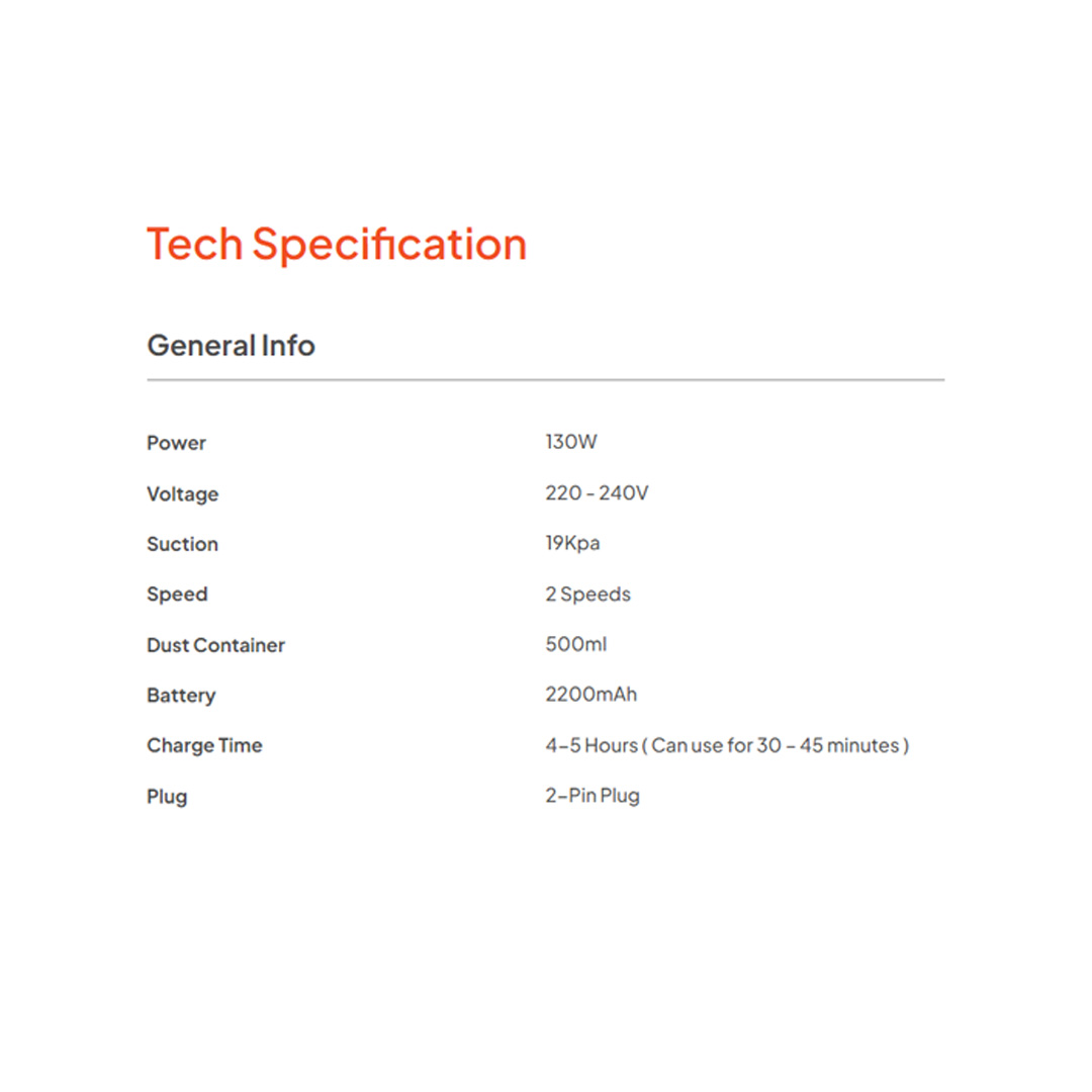 Russell Taylors 130W Cordless Vacuum Cleaner VC-22 | Powerful DC Motor | 2 Power Modes | Quick Release Dust Canister | Vacuum with 2 Year Warranty